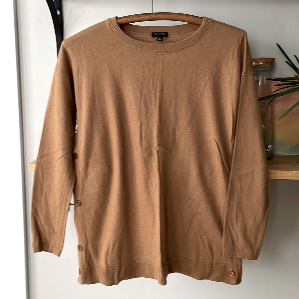 Talbots Petites Camel Tan Side Button Lambswool Sweater Sz Small Petite